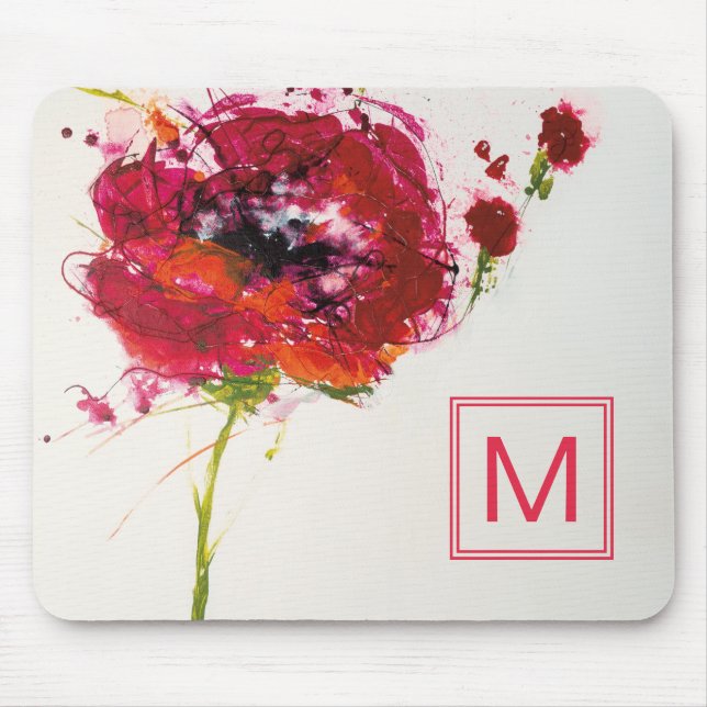 Monogram | Poppy on White Mouse Pad (Front)