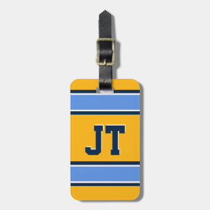 Monogram Powder Blue and Gold Sports Stripes Luggage Tag