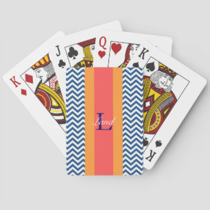 Monogram Preppy Blue Chevron Playing Cards