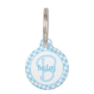 Monogram Preppy Blue Gingham Pet Tag