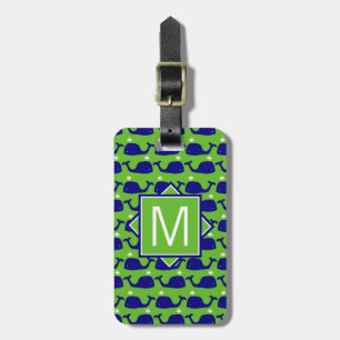 Monogram   Preppy Blue & Green Whales Luggage Tag