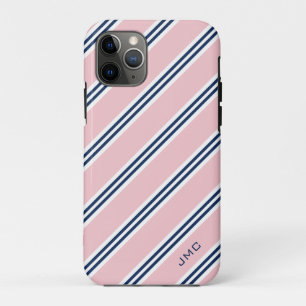 Monogram Preppy Pink and Blue Stripes Case-Mate iPhone Case