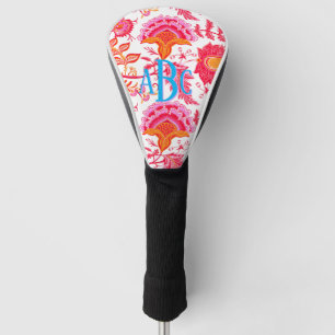 Monogram Preppy Vintage Flowers   Pink & Orange Golf Head Cover