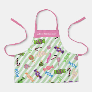 Monogram pretty Candy pattern Stripes Green Pink Apron
