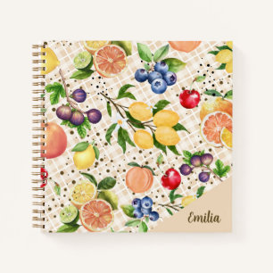 Monogram pretty citrus and fruits Orange Brown Notebook