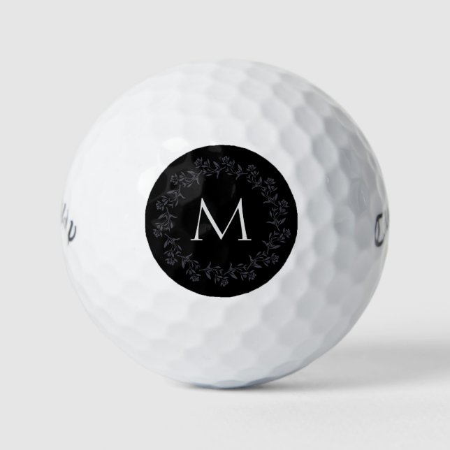 Monogram Pretty Floral Wreath  Golf Balls (Front)