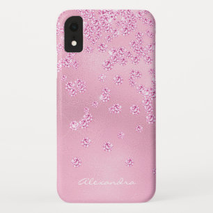 Monogram Pretty Girly Pink Diamond Bling Confetti Case-Mate iPhone Case