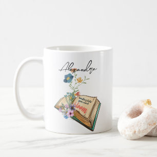 Monogram Pretty graphic drawing flowers with book Coffee Mug
