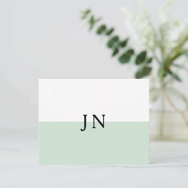 Monogram Pretty Green Pastel White Colour Block Card (Standing Front)