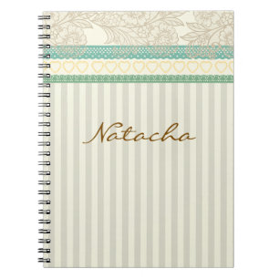 Monogram pretty pastel lace with stripes collage notebook