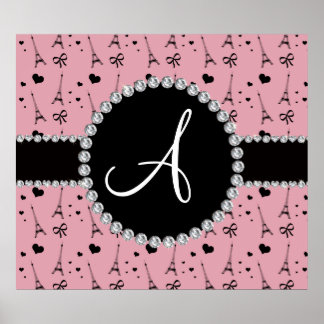 Monogram pretty pink eiffel tower pattern poster