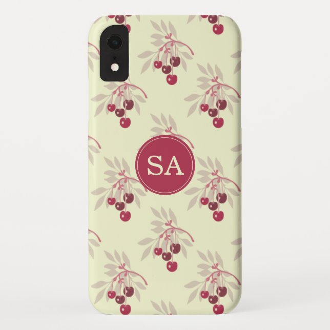 Monogram Pretty Red Cherry Case-Mate iPhone Case (Back)