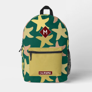 Monogram pretty starfish Green Beige Modern Printed Backpack