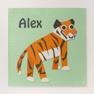 Monogram Pretty tiger orange Light green Jigsaw Puzzle