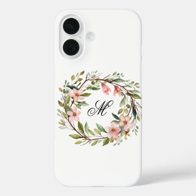 Monogram Pretty Twig and Wildflower Wreath Case-Mate iPhone Case (Back)