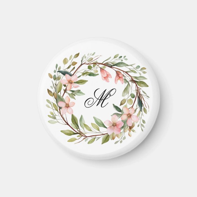 Monogram Pretty Twig and Wildflower Wreath Magnet (Front)