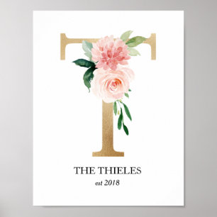 Monogram Print, Letter T, Wedding Gift, Nursery Poster