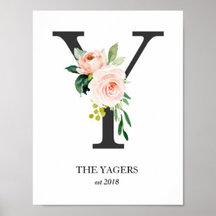 Monogram Print, Letter Y, Wedding Gift, Nursery Poster