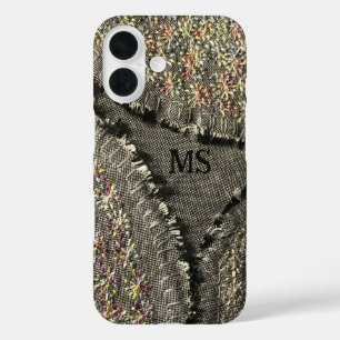 Monogram printed linen look floral grey pastel  iPhone 16 case