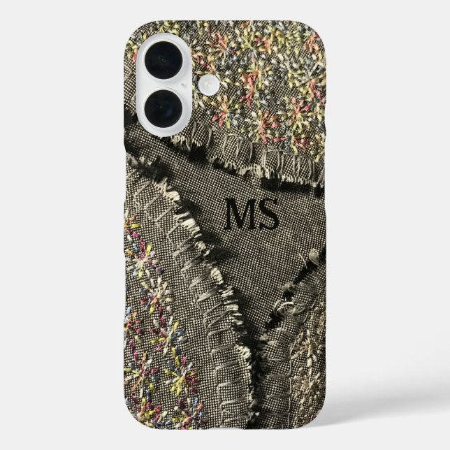 Monogram printed linen look floral grey pastel  Case-Mate iPhone case (Back)