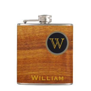 monogram ~ printed wood texture hip flask