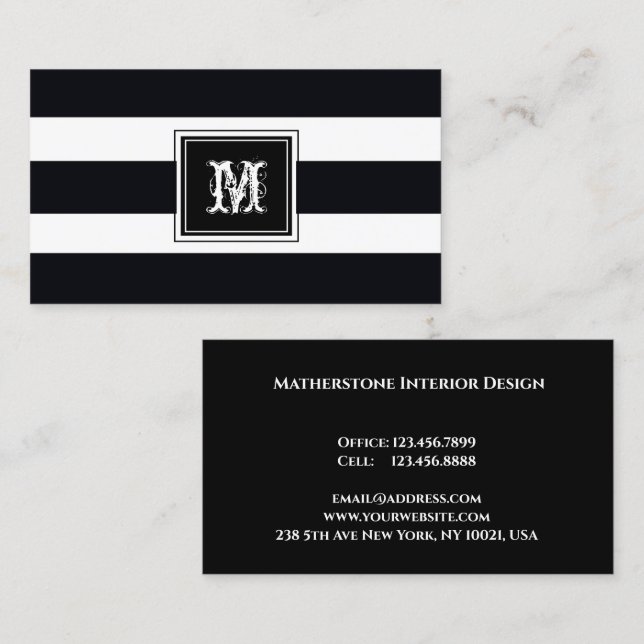 Monogram Professional Black & White Modern Business Card (Front/Back)