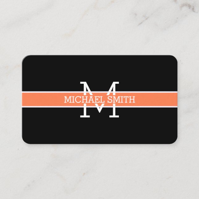 Monogram Professional Coral Horizontal Line Business Card (Front)