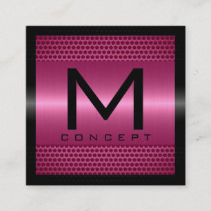 Monogram Professional Elegant Modern Metallic Pink Square Business Card