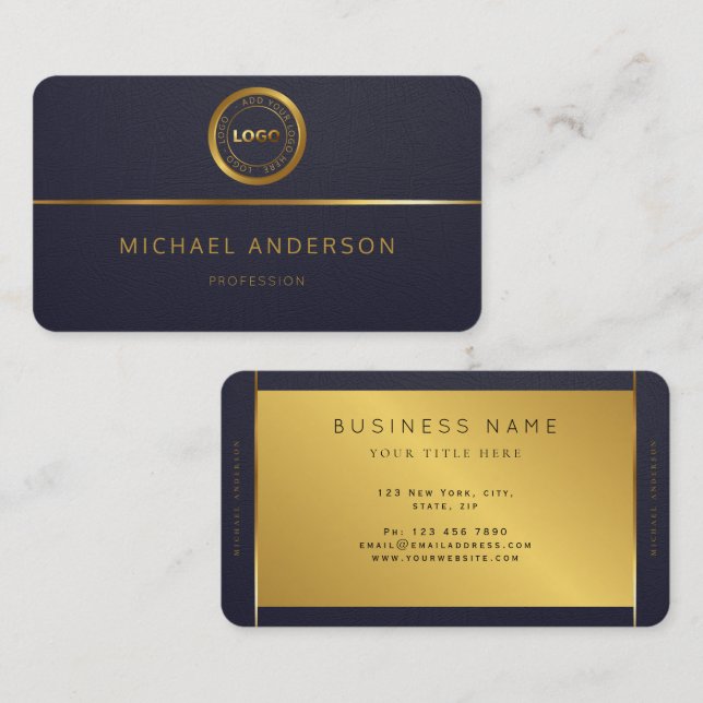 Monogram Professional Luxury Dark Gold Circle Logo Business Card (Front/Back)