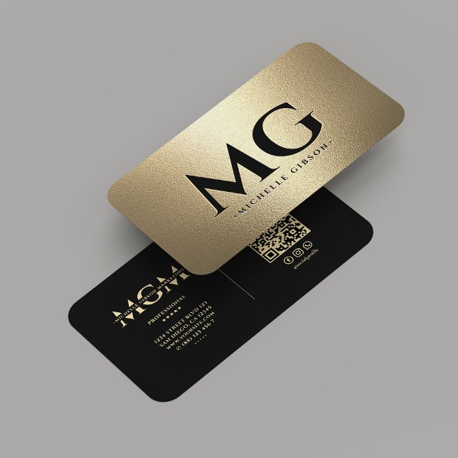 Monogram Professional Marketing Black Faux Gold Business Card (Elegant Monogram Professional Marketing Black Gold Modern Business Card
)