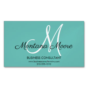 Monogram Professional Modern Elegant Teal Green Magnetic Business Card