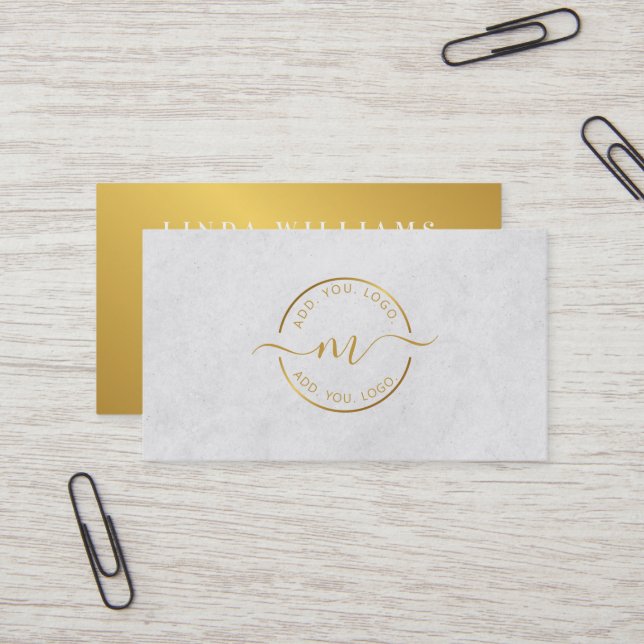 Monogram Professional Modern Golden Circle Logo Business Card (Front/Back In Situ)