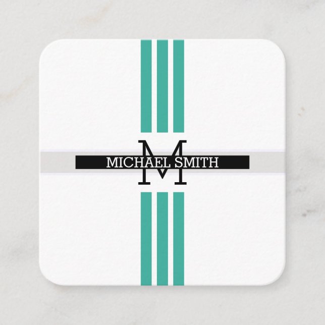 Monogram Professional Modern Keppel Stripes Square Business Card (Front)