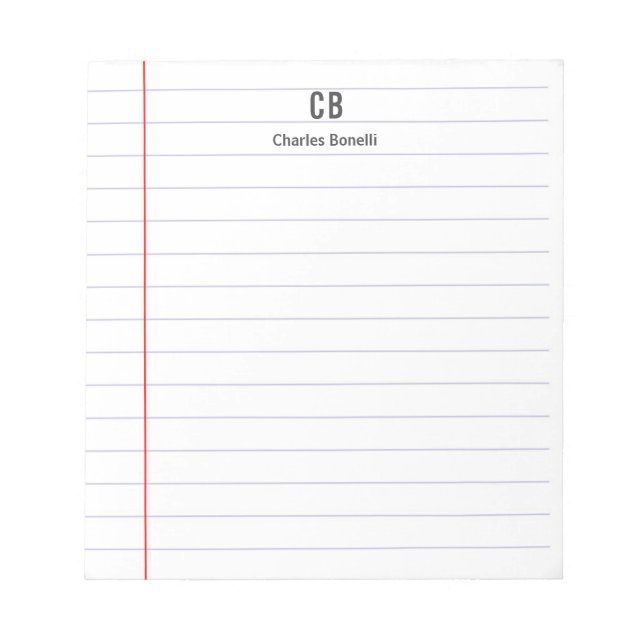 Monogram Professional Plain Minimalist Lined Paper Notepad (Front)