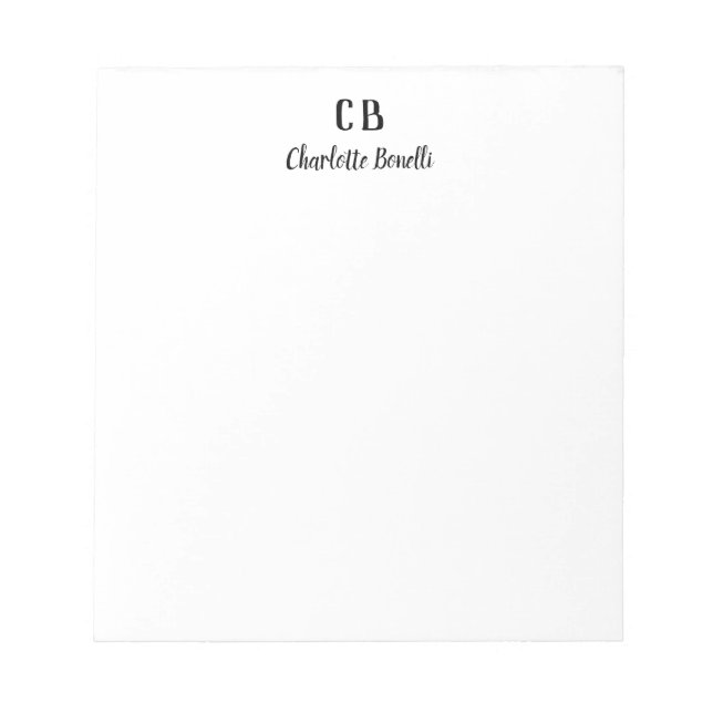 Monogram Professional Plain Minimalist Modern Notepad (Front)