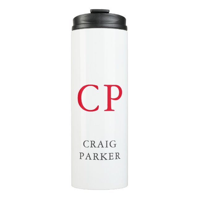 Monogram Professional Plain Red White Initials Thermal Tumbler (Front)