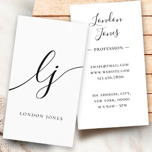 Monogram Professional White Modern Calligraphy Business Card