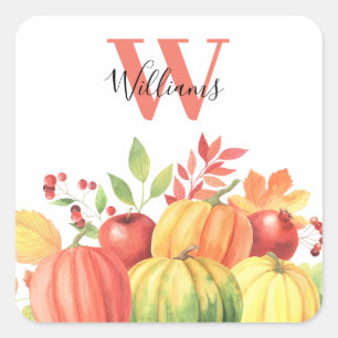 Monogram Pumpkin Autumn  Square Sticker