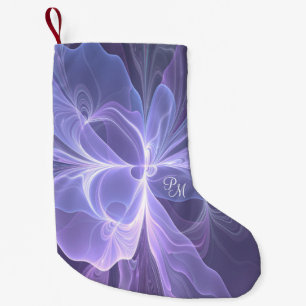 Monogram Purple Abstract Modern Fractal Small Christmas Stocking