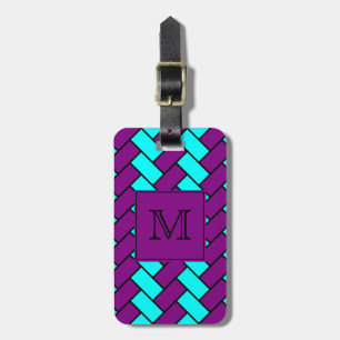 Monogram Purple and Aqua Herringbone Luggage Tag