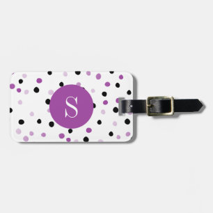 Monogram Purple and Black Dots Luggage Tag