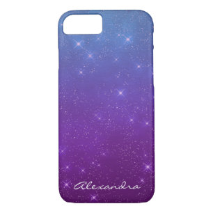 Monogram Purple and Blue Ombre Sparkle Stars Sky Case-Mate iPhone Case