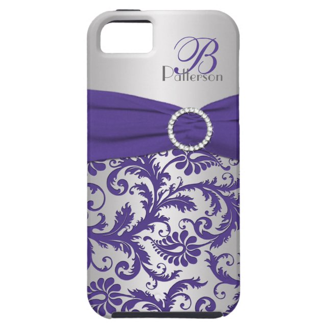 Monogram Purple and Silver Damask iPhone 5 Case (Back)