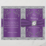 Monogram Purple and Silver Floral Wedding Program<br><div class="desc">This 8.5"x11" monogrammed purple and FAUX silver foil floral wedding program is designed to be folded down the centre. ****PLEASE NOTE that the higher grade paper is a card stock and does not fold well. ALSO, be sure to make sure that the monogram is centred where you want it, as...</div>