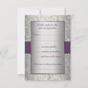 Monogram Purple and Silver Swirl Wedding RSVP Card