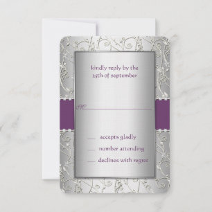 Monogram Purple and Silver Swirl Wedding RSVP Card