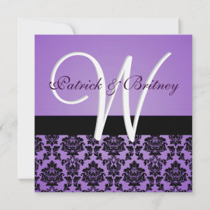 Monogram Purple & Black Damask Wedding Invitations