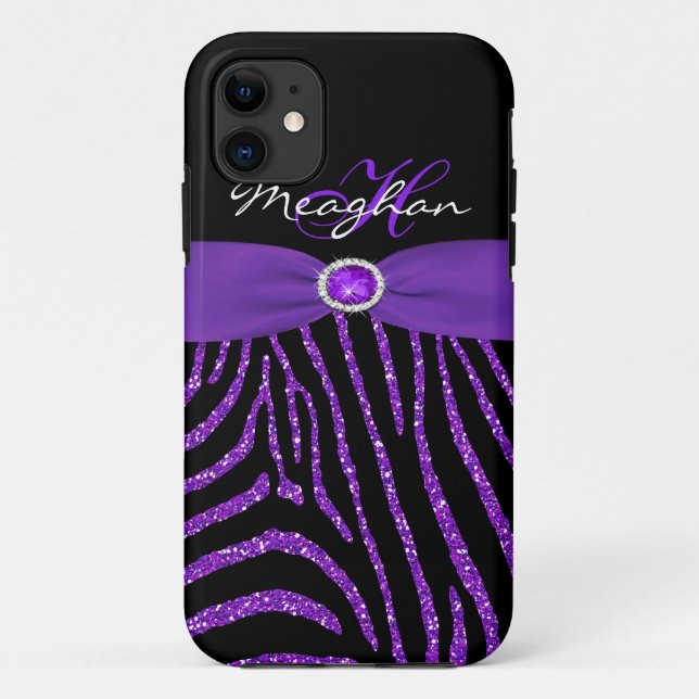 Monogram Purple, Black Glitter Zebra iPhone 5 Case (Back)