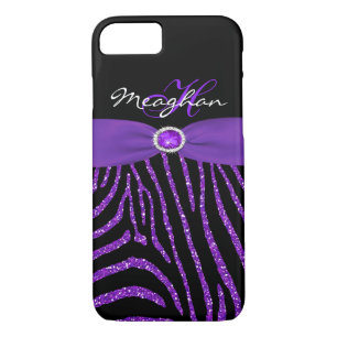 Monogram Purple, Black Glitter Zebra iPhone 7 Case