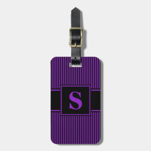 Monogram Purple Black Pinstripe Luggage Tag